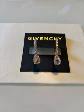 Givenchy Gold-Tone Hoop Earrings with Clear Crystal Drops